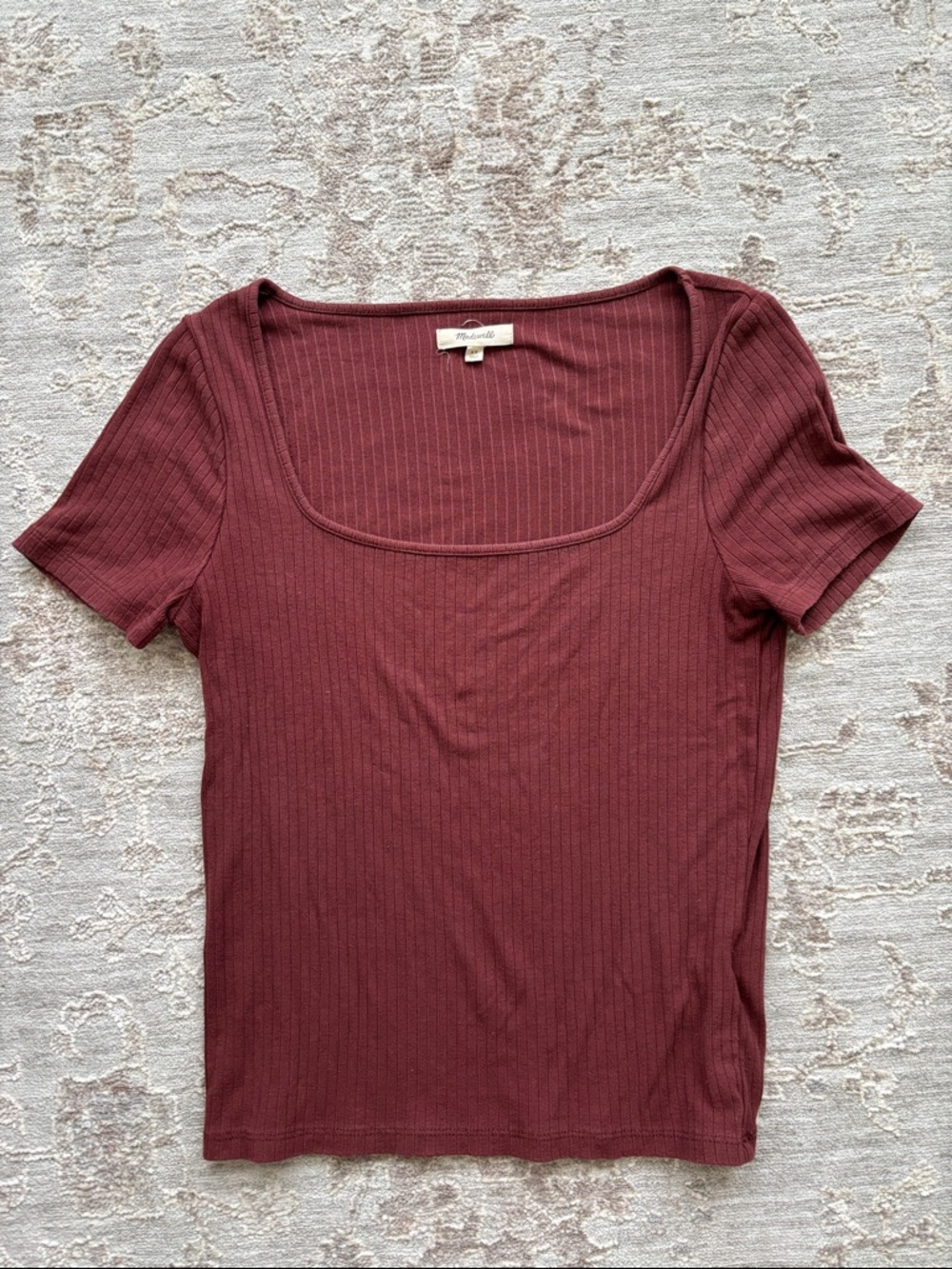 Madewell Square-Neck Ribbed Short Sleeve Tee in Burgundy